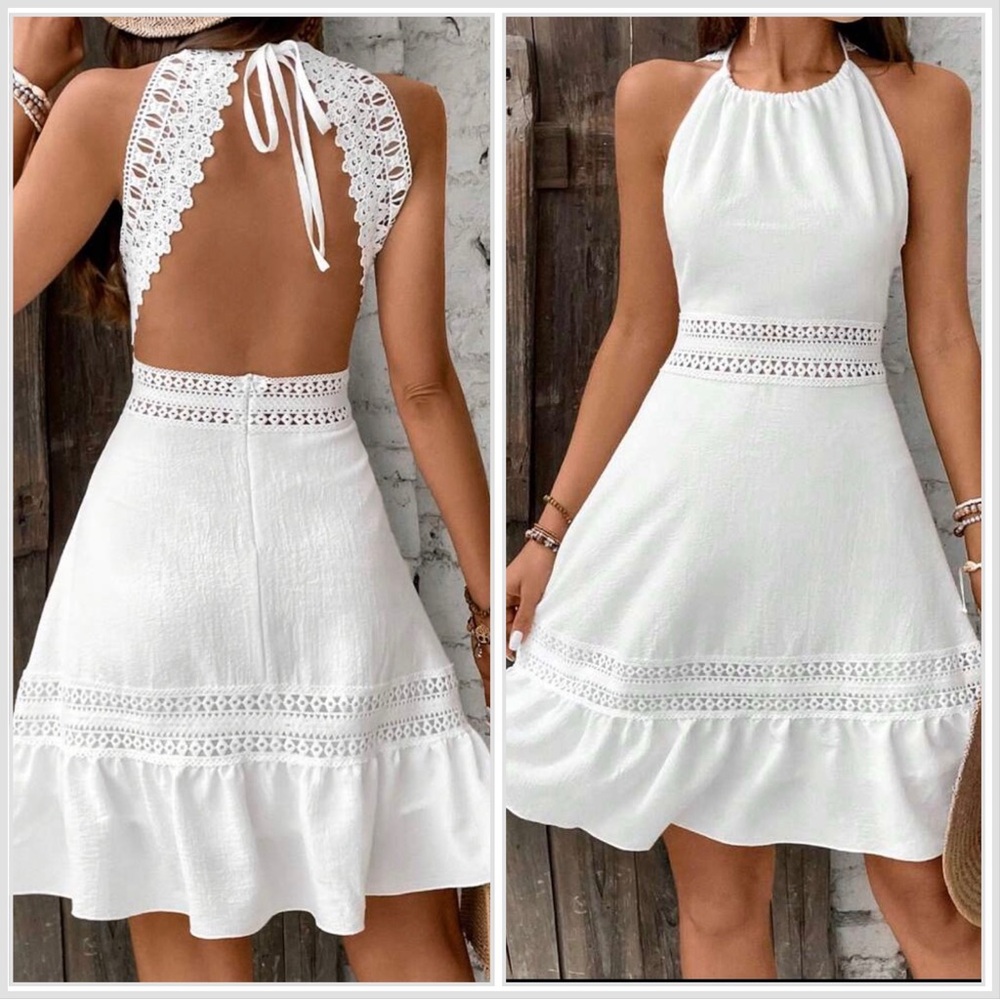 White Crochet Halter Sundress